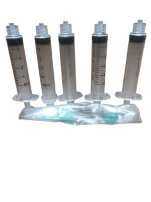 5 ml syringe with needle end x 5 23g